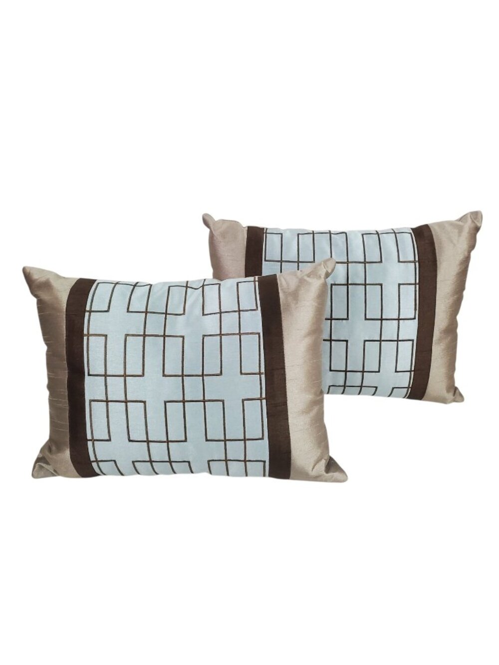 Park Avenue Luxury Collection Throw Pillows 12"x16" Blue Brown Geometric Set 2